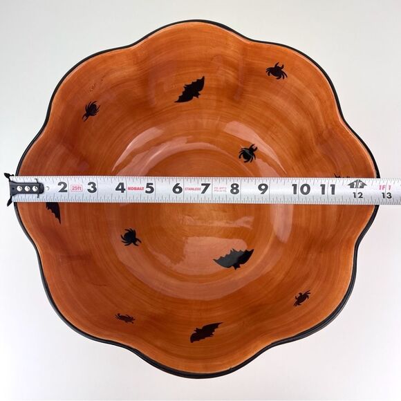 Laurie Gates GATES WARE  Halloween Ruffled Bowl 12’ Skeleton Ghosts Pumpkins - Picture 7 of 8